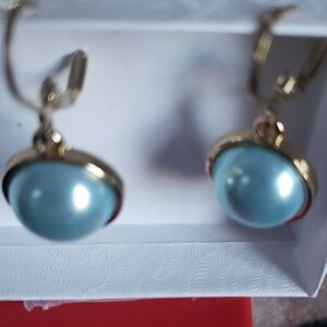 Joan Rivers Blue and Gold Dome Pierced  Earrings with Polished Finish